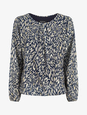 Blouse ample en voile imprimé feuilles irisées - Marine - 1