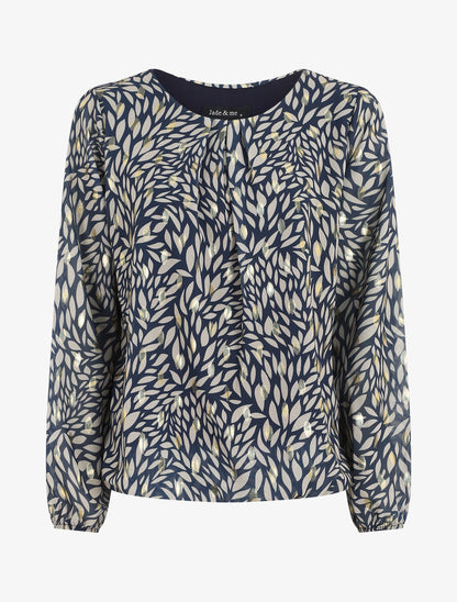 Blouse ample en voile imprimé feuilles irisées - Marine - 1