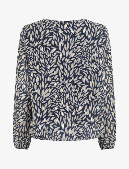 Blouse ample en voile imprimé feuilles irisées - Marine - 2