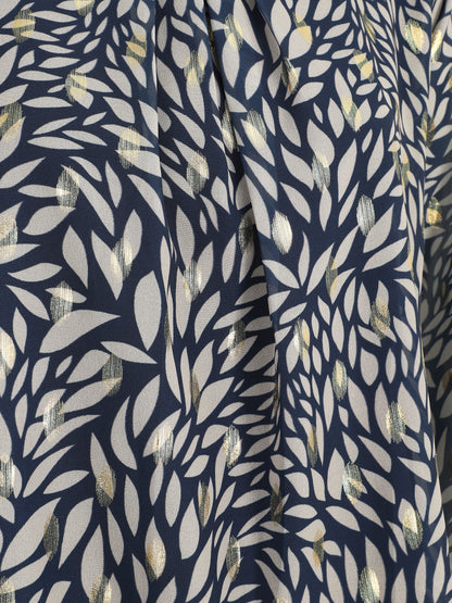 Blouse ample en voile imprimé feuilles irisées - Marine - 3
