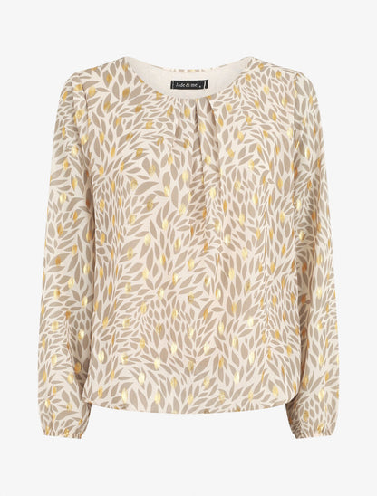 Blouse ample en voile imprimé feuilles irisées - Beige - 1