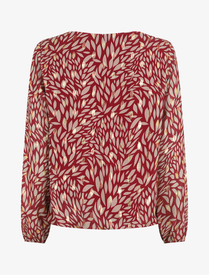 Blouse ample en voile imprimé feuilles irisées - Bordeaux - 2