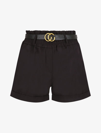 Short droit uni à taille haute élastiquée - Noir - 1