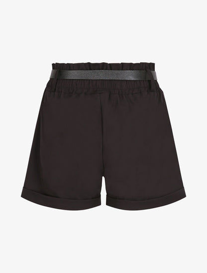 Short droit uni à taille haute élastiquée - Noir - 2