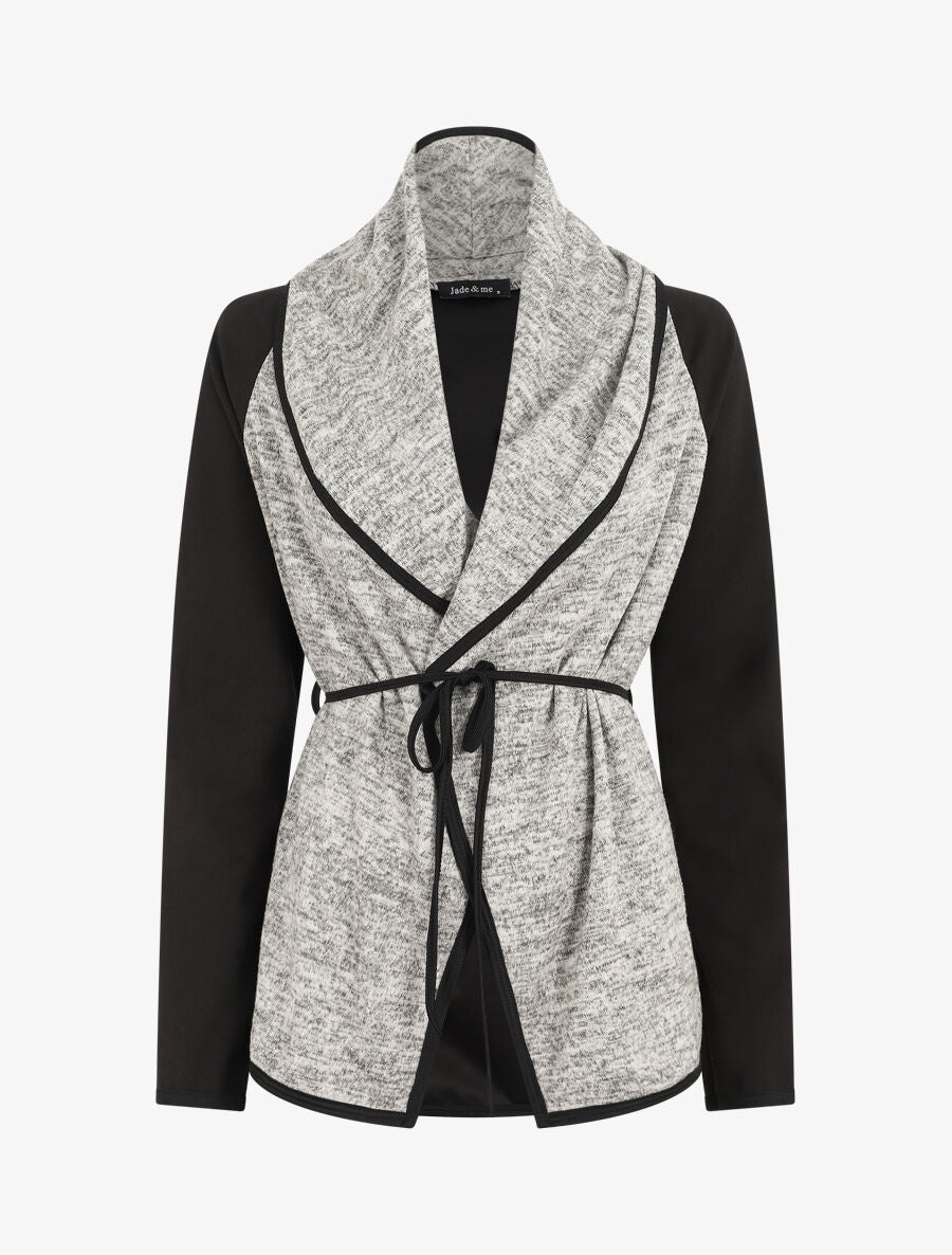 Gilet bi-matière col châle - Beige - 4