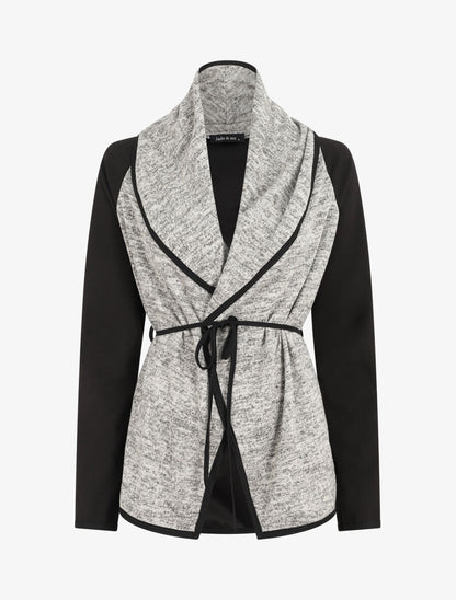 Gilet bi-matière col châle - Beige - 4