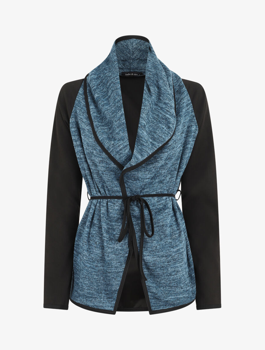 Gilet bi-matière col châle - Bleu - 4