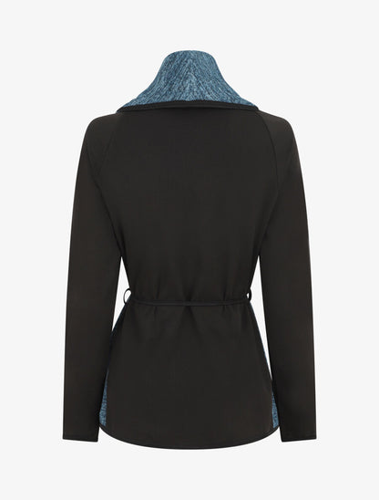 Gilet bi-matière col châle - Bleu - 2