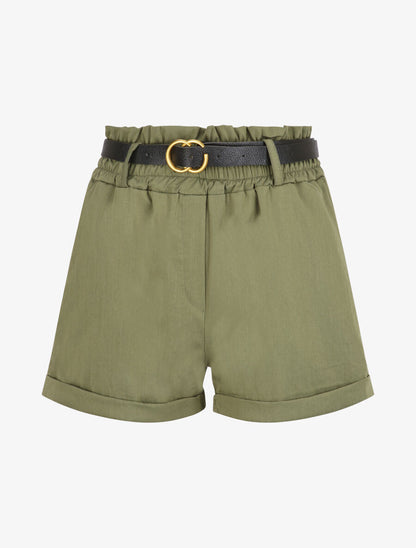 Short droit uni à taille haute élastiquée - Kaki - 1