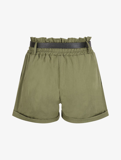 Short droit uni à taille haute élastiquée - Kaki - 2