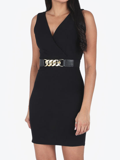 Robe courte ajustée sans manches - Noir - 1