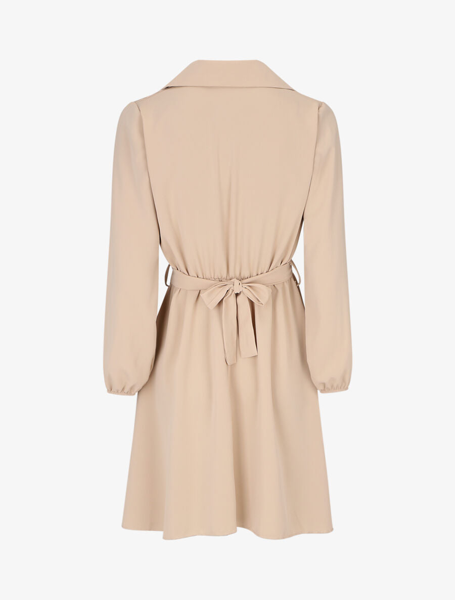 Robe chemise unie coupe patineuse - Beige - 2