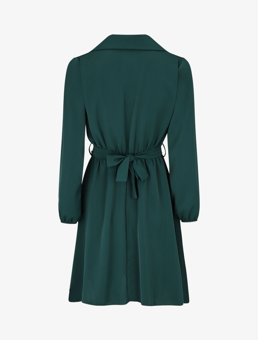 Robe chemise unie coupe patineuse - Vert sapin - 2