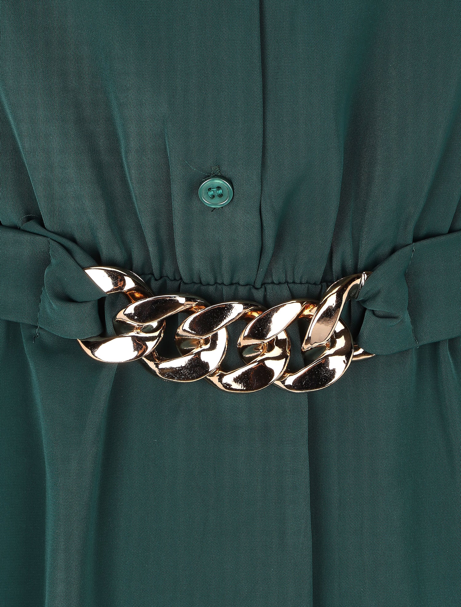 Robe chemise unie coupe patineuse - Vert sapin - 3
