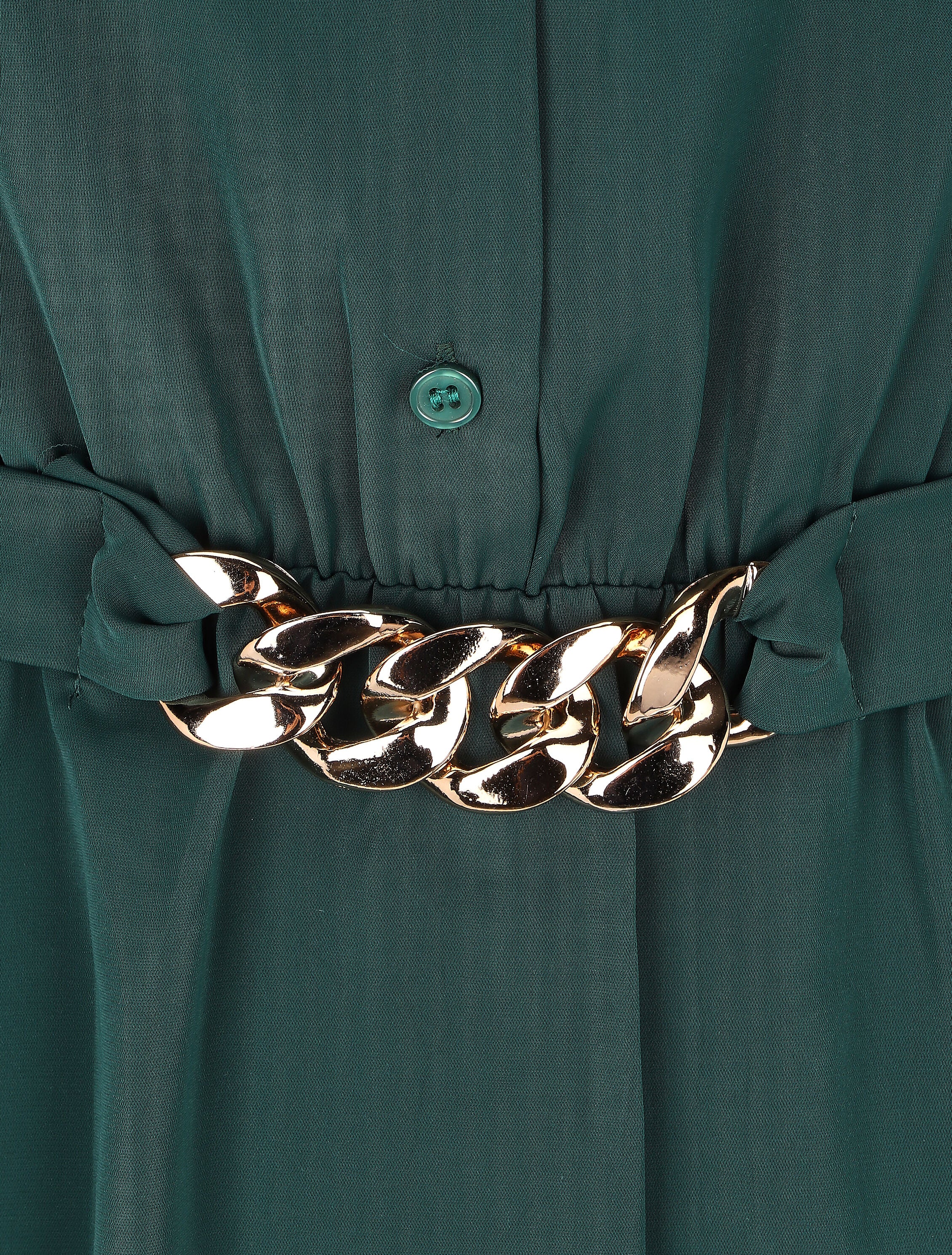 Robe chemise unie coupe patineuse - Vert sapin - 3