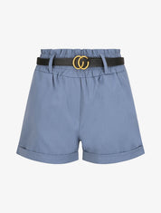 Short droit uni à taille haute élastiquée - Bleu gris - 1