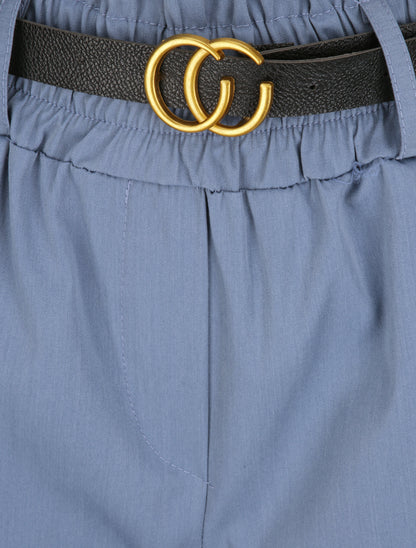Short droit uni à taille haute élastiquée - Bleu gris - 3