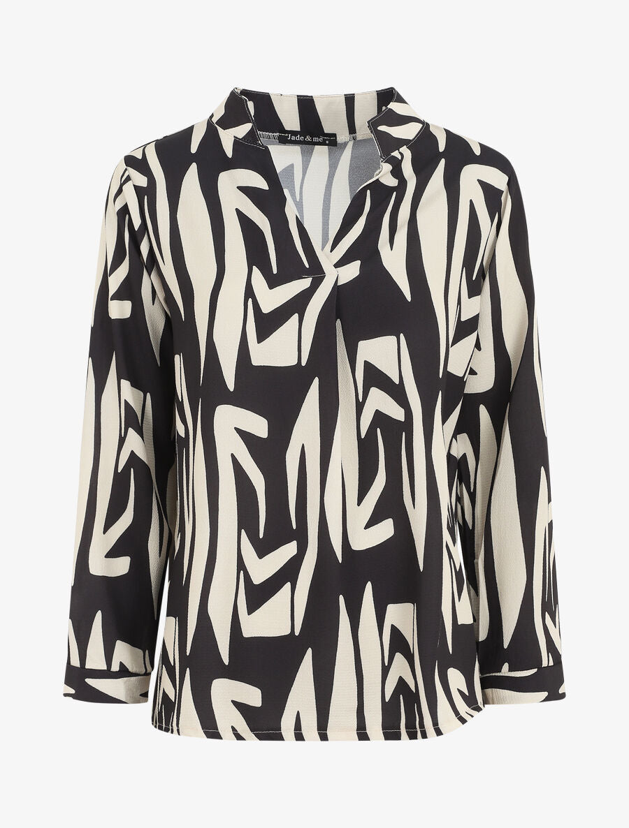 Blouse fluide à imprimé graphique - Noir - 1