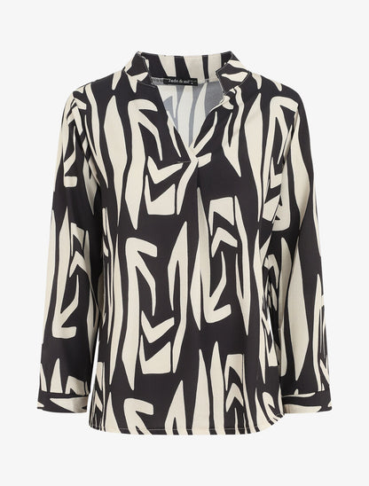 Blouse fluide à imprimé graphique - Noir - 1