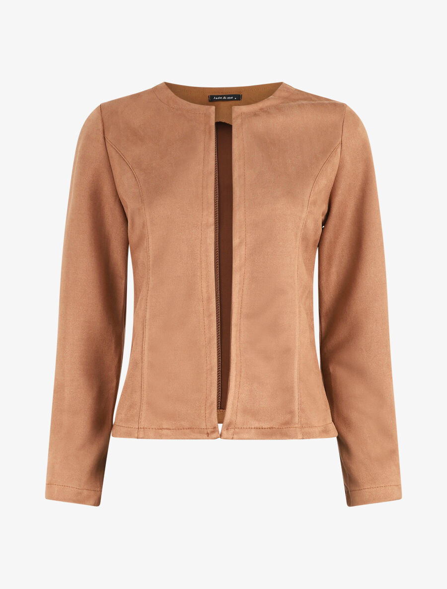 Veste ouverte en suédine - Camel - 1