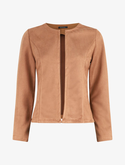 Veste ouverte en suédine - Camel - 1