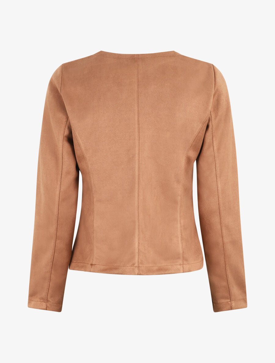 Veste ouverte en suédine - Camel - 2