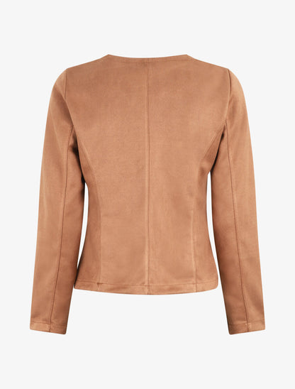 Veste ouverte en suédine - Camel - 2