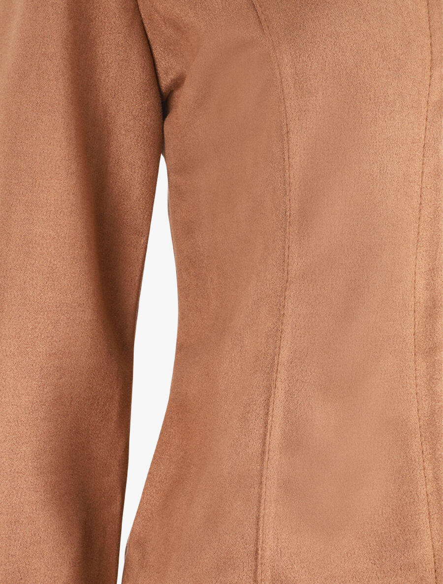 Veste ouverte en suédine - Camel - 3