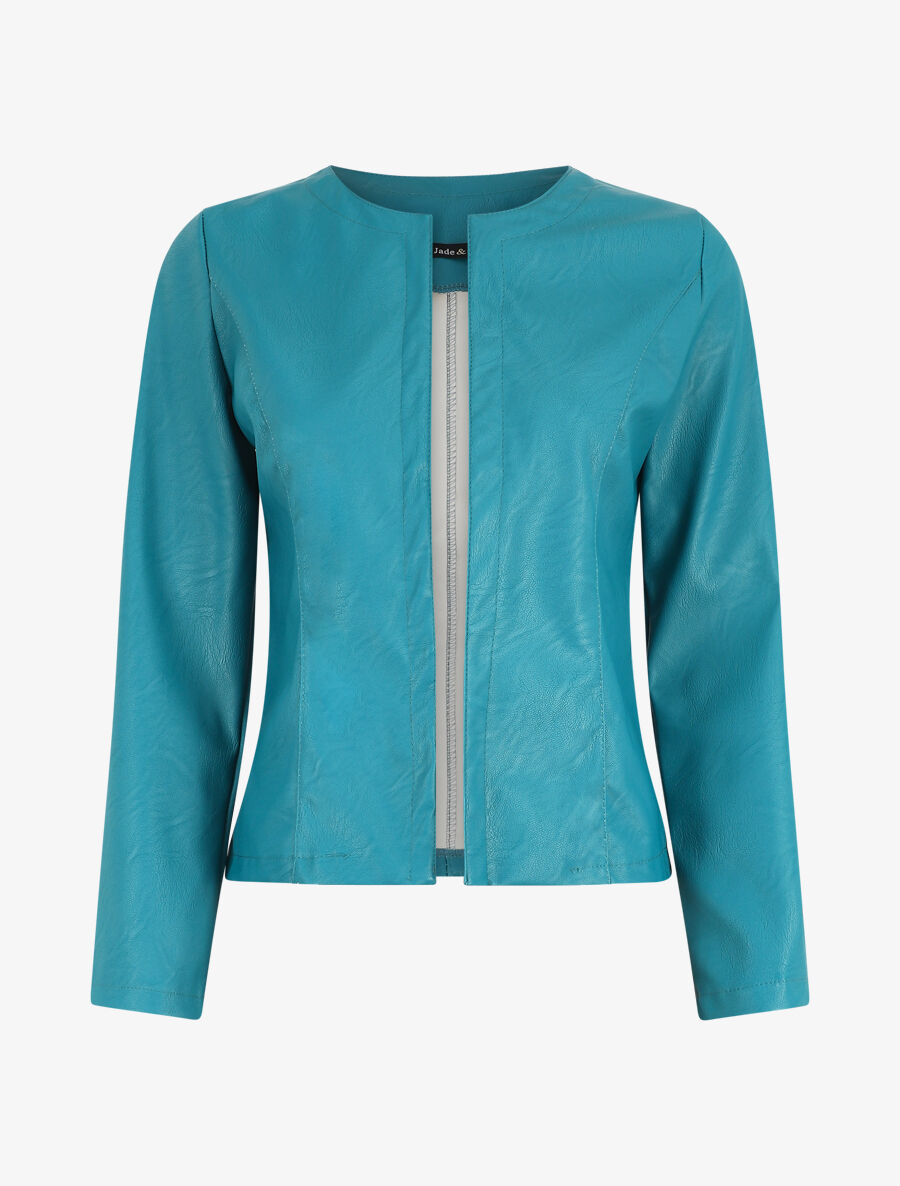 Veste ouverte en simili - Bleu canard - 5