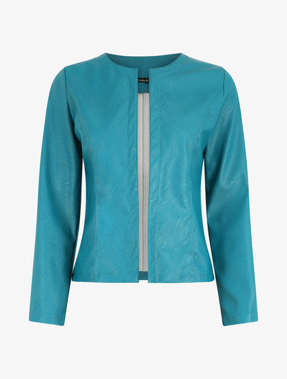 Veste ouverte en simili - Bleu canard - 5