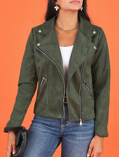 Veste style perfecto en suédine - Kaki - 4