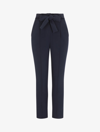Pantalon fluide uni à taille élastiquée - Marine - 3