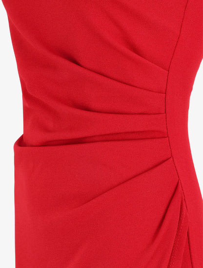 Robe à bretelles asymétriques effet drapé - Rouge - 4