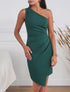 Robe à bretelles asymétriques effet drapé - Vert sapin - 1