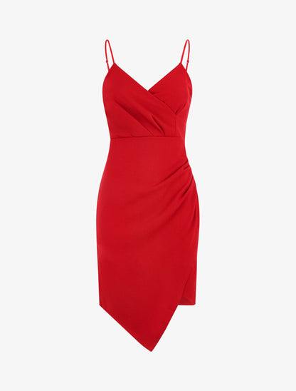Robe fourreau style portefeuille - Rouge - 2