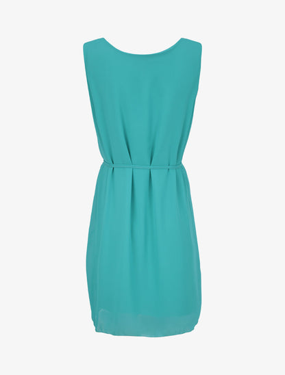 Robe en voile à col rond à détail anneaux - Turquoise - 2