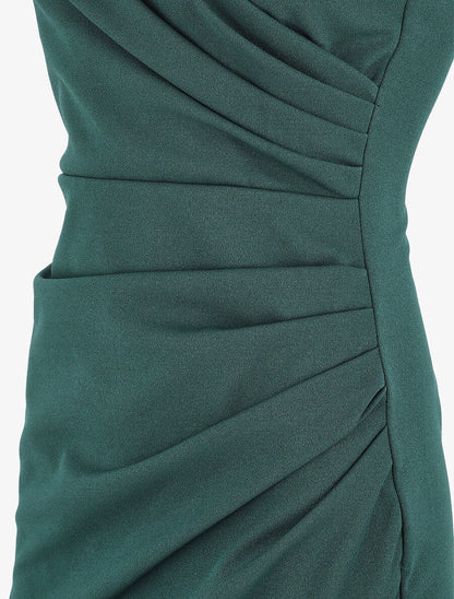 Robe fourreau à bretelles asymétriques - Vert sapin - 4