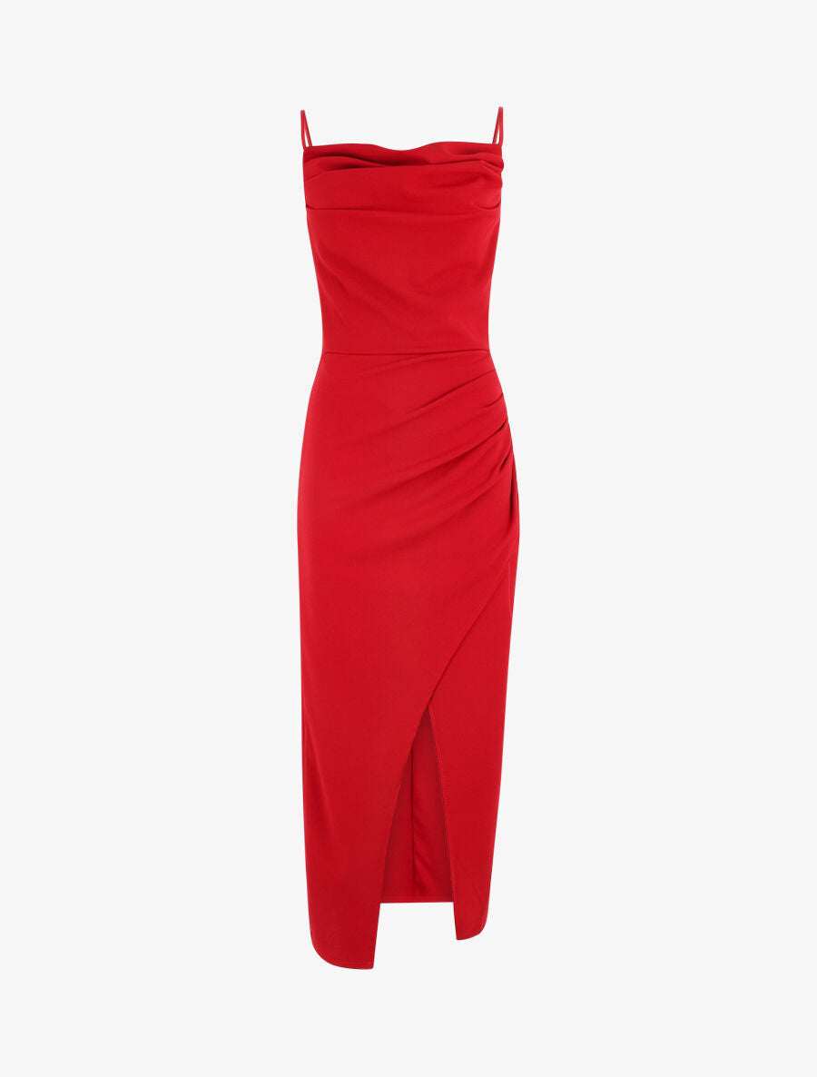 Robe longue droite effet drapé - Rouge - 5