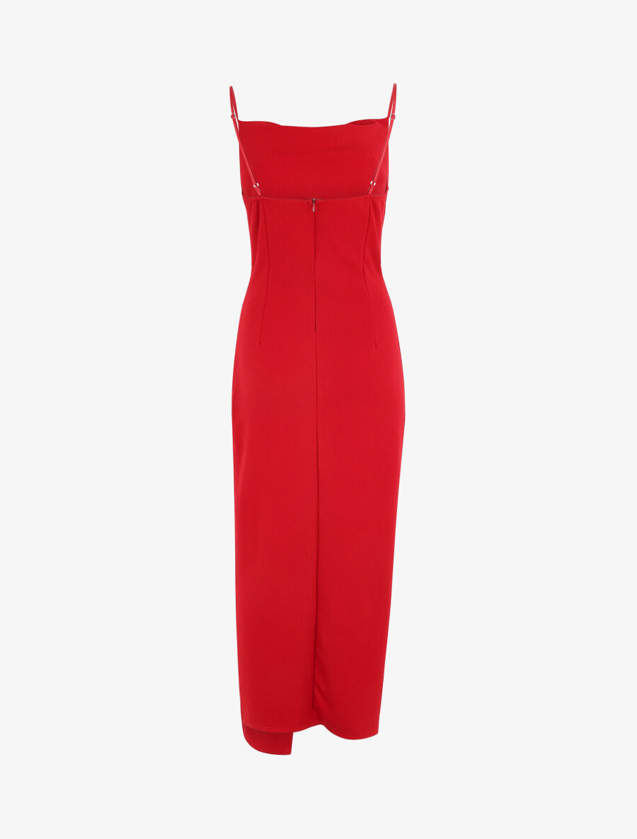 Robe longue droite effet drapé - Rouge - 2