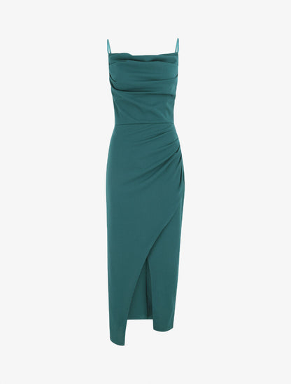 Robe longue droite effet drapé - Bleu canard - 5