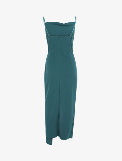 Robe longue droite effet drapé - Bleu canard - 3