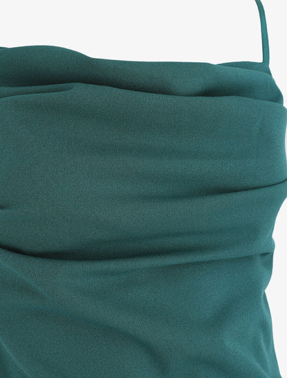 Robe longue droite effet drapé - Bleu canard - 4