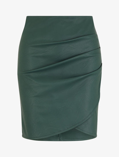 Jupe effet drapé en simili - Vert bouteille - 1