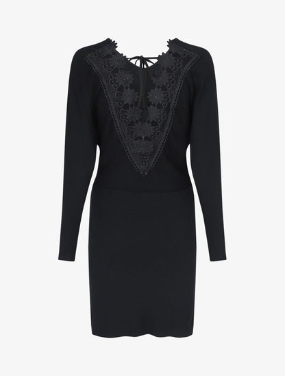 Robe pull mi-longue à broderies au dos - Noir - 2