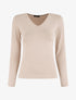 Top uni manches longues à col V - Beige - 1