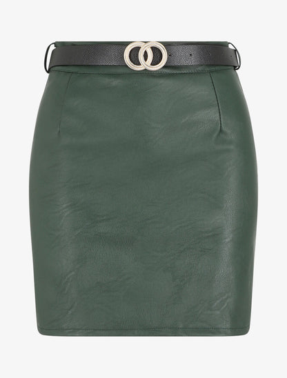 Jupe courte en simili - Vert sapin - 1