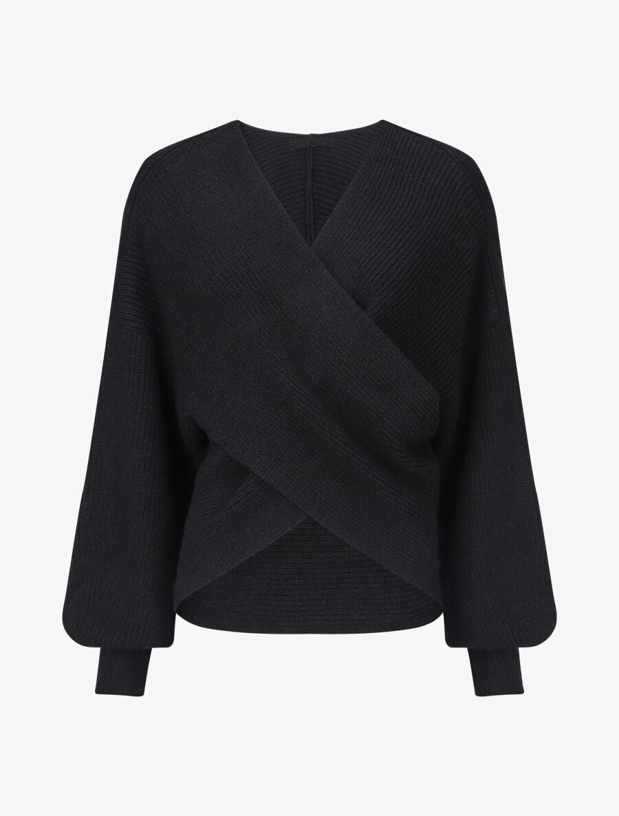 Pull uni col cache-coeur et bas asymétrique - Noir - 1