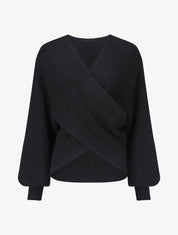 Pull uni col cache-coeur et bas asymétrique - Noir - 1