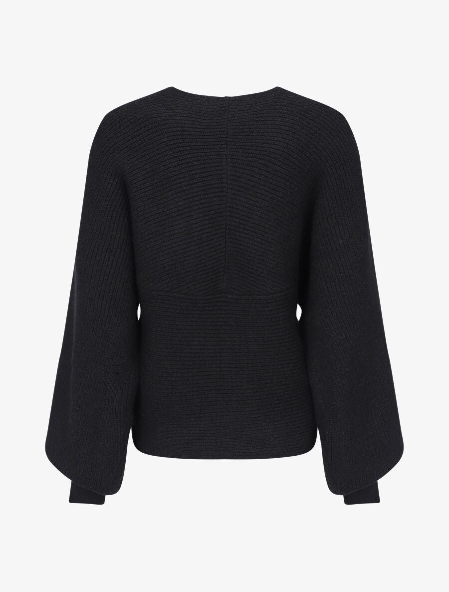 Pull uni col cache-coeur et bas asymétrique - Noir - 2