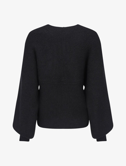 Pull uni col cache-coeur et bas asymétrique - Noir - 2